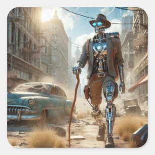 Robot in Ghost Town Vierkante Sticker