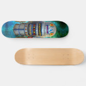 Robot in  Retro Blauw Groen Galaxy Cool Schattige Skateboard (Horizontaal)