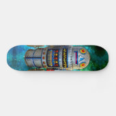 Robot in  Retro Blauw Groen Galaxy Cool Schattige Skateboard (Horizontaal)
