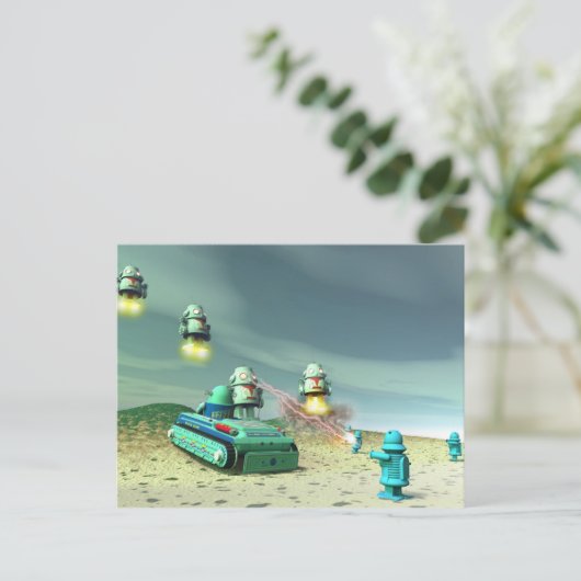 Robot Invasion From Above Postcard Briefkaart (Staand voorkant)
