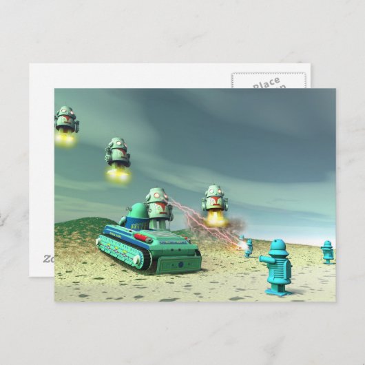Robot Invasion From Above Postcard Briefkaart (Voorkant / Achterkant)