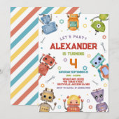 Robot Kids Birthday Invitation (Devant / Derrière)
