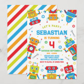 Robot Kids Birthday Invitation (Devant / Derrière)