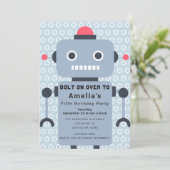 Robot Kids Verjaardag Uitnodiging (Staand voorkant)