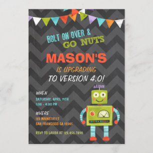 Robot Let's Go Nuts Birthday Party Invitation Kaart