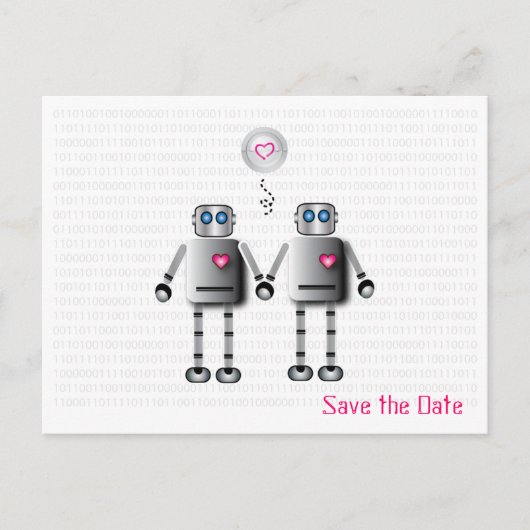Robot Love Save the Date Aankondigingskaart (Voorkant)