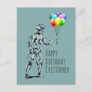 Robot met ballonnen verjaardagsansichtkaart briefkaart
