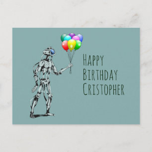 Robot met ballonnen verjaardagsansichtkaart briefkaart