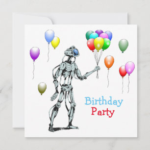 Robot met ballonnen verjaardagsuitnodiging kaart