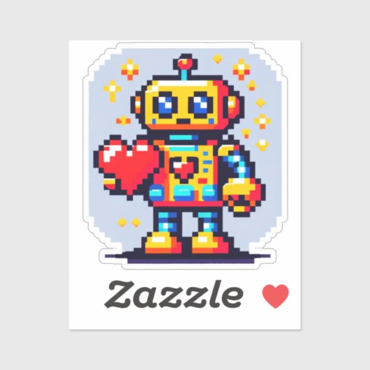 Robot met een hart - Schattige Pixel Art Sci-Fi-on Sticker (Vel)