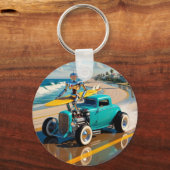 robot met surfplank, op het strand sleutelhanger (Voorkant)