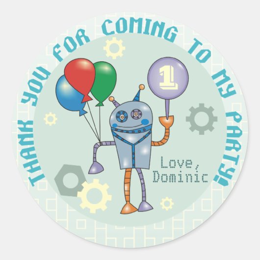Robot mignon avec ballons Stickers premier anniver (Devant)