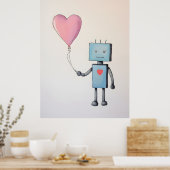 Robot mignon avec le ballon du coeur Poster (Cuisine)
