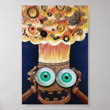 Robot mind-blown Clockwork Steampunk print poster