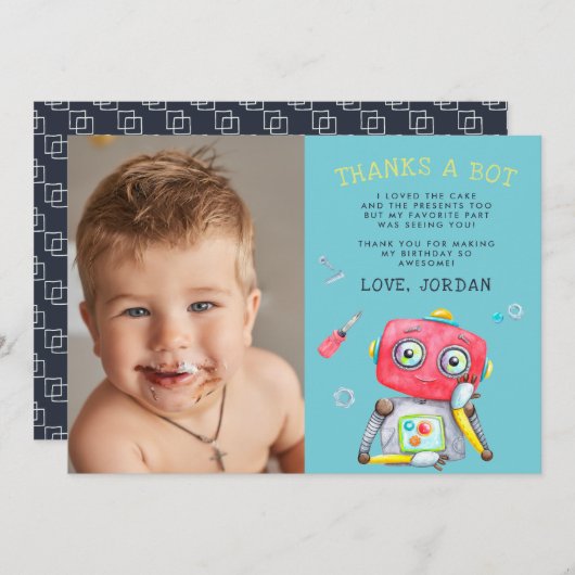 Robot mou | Carte photo Merci plat (Devant / Derrière)