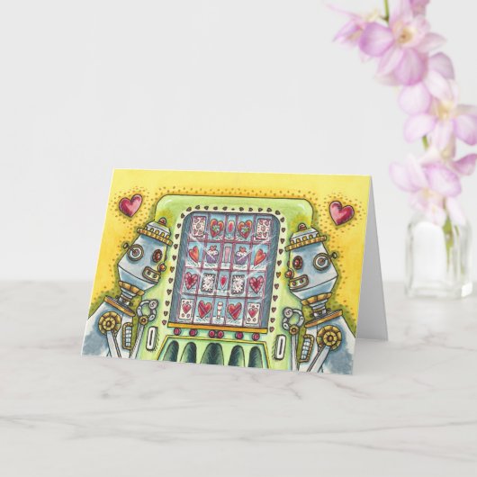 ROBOT OP KIJK NAAR EEN LIEFHARTVERVANGINGSMACHINE KAART (Orchidee)