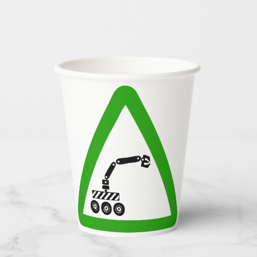 Robot Oversteek Waarschuwingsbord Papieren Bekers (Voorkant)