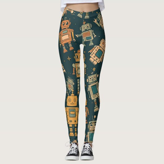 Robot Pattern Leggings – Gift for Young Tech Fans (Devant)