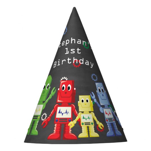 Robot petten verjaardagsfeest feesthoedjes (Voorkant)