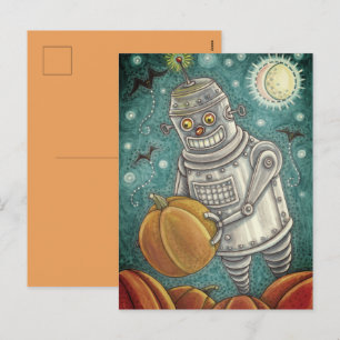 ROBOT PICKING PUMPKINS , HALLOEEN MECHANISCH MAN FEESTDAGENKAART