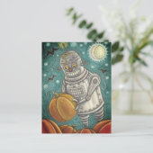 ROBOT PICKING PUMPKINS , HALLOEEN MECHANISCH MAN FEESTDAGENKAART (Staand voorkant)