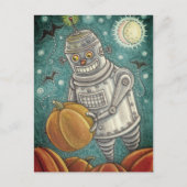 ROBOT PICKING PUMPKINS , HALLOEEN MECHANISCH MAN FEESTDAGENKAART (Voorkant)