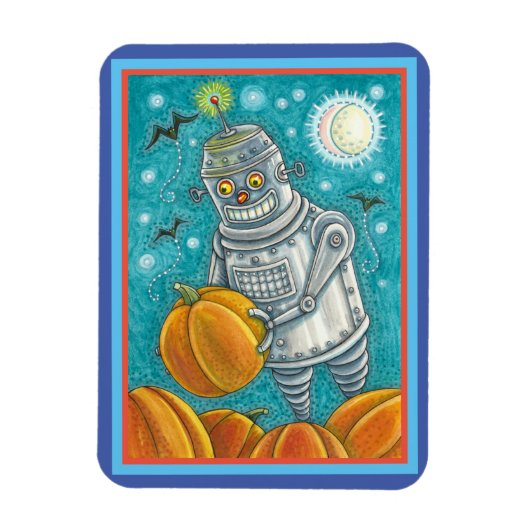 ROBOT PICKING PUMPKINS , HALLOEEN MECHANISCH MAN MAGNEET (Verticaal)