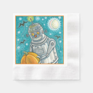 ROBOT PICKING PUMPKINS , HALLOEEN MECHANISCH MAN SERVET