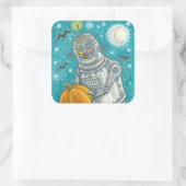 ROBOT PICKING PUMPKINS , HALLOEEN MECHANISCH MAN VIERKANTE STICKER (Tas)