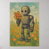 Robot Rétro Avec Fleurs Poster D'Art Mur (Devant)