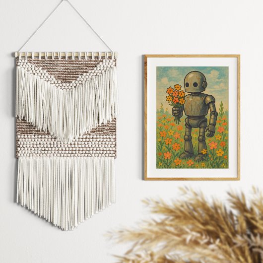 Robot Rétro Avec Fleurs Poster D'Art Mur