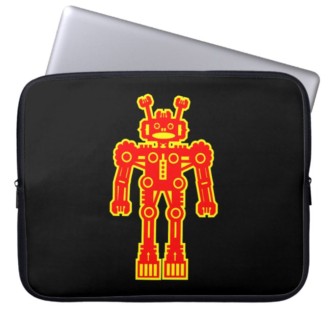 Robot - Rood en Geel Laptop Sleeve (Voorkant)