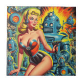 Robot Sci-Fi Pin-up Tegeltje (Voorkant)