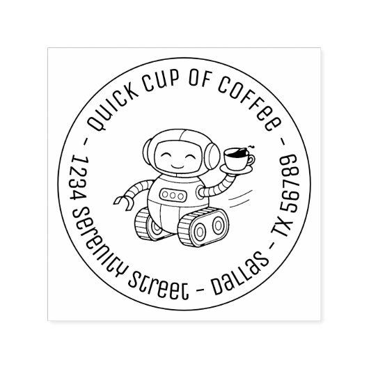 Robot Serving Coffee Business Round Address Zelfinktende Stempel (Design)
