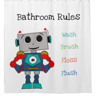Robot Shower Curtain met badkamerregels voor kinde Douchegordijn