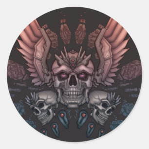 Robot Skull + Wings Ronde Sticker