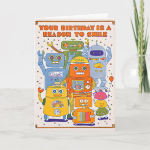 Robot Smile Verjaardagsbriefkaart met Letterpress Kaart