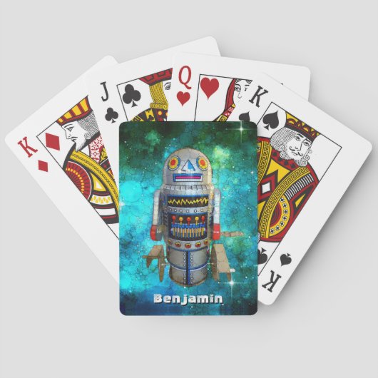 Robot Speelgoed Blue Galaxy Custom Naam  Retro Pokerkaarten (Achterkant)