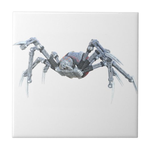 Robot spin in grijs, rood en zilver tegeltje (Voorkant)