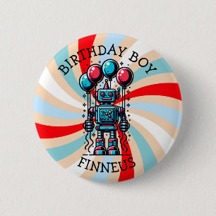Robot Thema Jongens Gelukkige Verjaardag Jongen Ronde Button 5,7 Cm