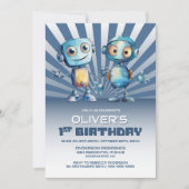 Robot Thème 1er anniversaire Fête Invitation (Devant)