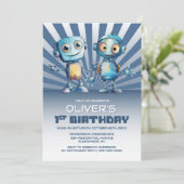Robot Thème 1er anniversaire Fête Invitation (Debout devant)
