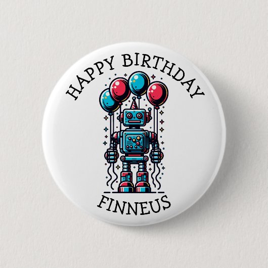 Robot Theme Boy's Happy Birthday Ronde Button 5,7 Cm (Voorkant)