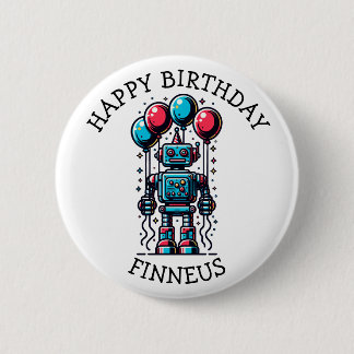Robot Theme Boy's Happy Birthday Ronde Button 5,7 Cm