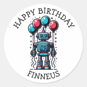 Robot Theme Boy's Happy Birthday Ronde Sticker