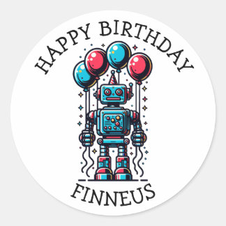 Robot Theme Boy's Happy Birthday Ronde Sticker