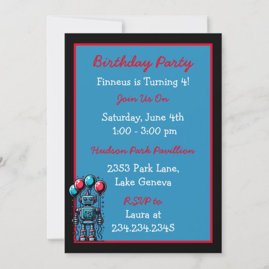 Robot Theme Boy's Verjaardag Kaart (Achterkant)