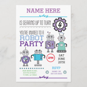 ROBOT Verjaardagsfeest Blue Gears Cogs Robots Uitn Kaart