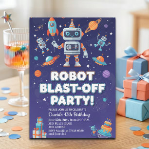 Robot-verjaardagsfeestje in de ruimte kaart