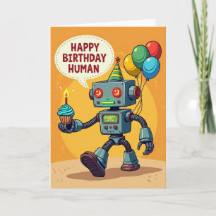 Robot Verjaardagskaart Cupcake Kaart